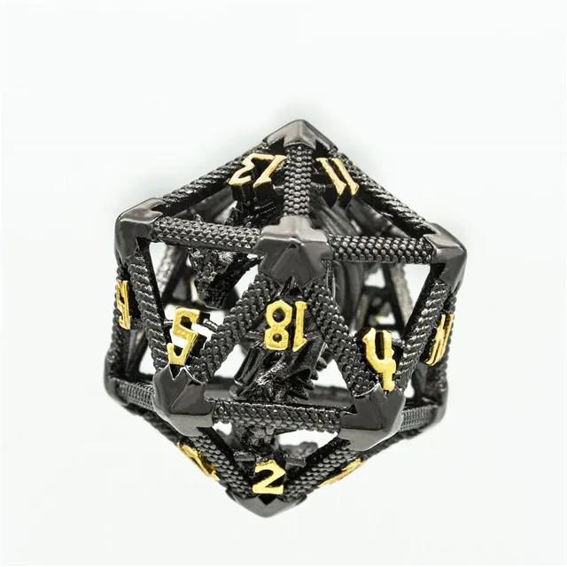 Dragon in Black Metal - Hollow D20 RPG Dice