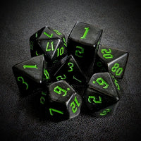 Thumbnail for Green on Solid Black Acrylic - 7pcs RPG Full Dice Set Top