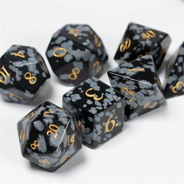 Splatter Black Snowflake Gemstone - 7pcs RPG Dice Set