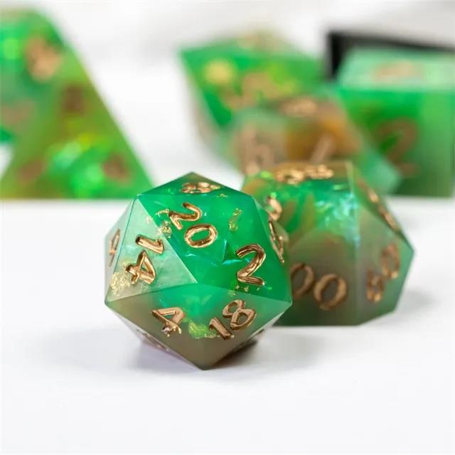 Candy in Green & Orange with Copper Foil Sharp Resin - 7pcs RPG Dice Set