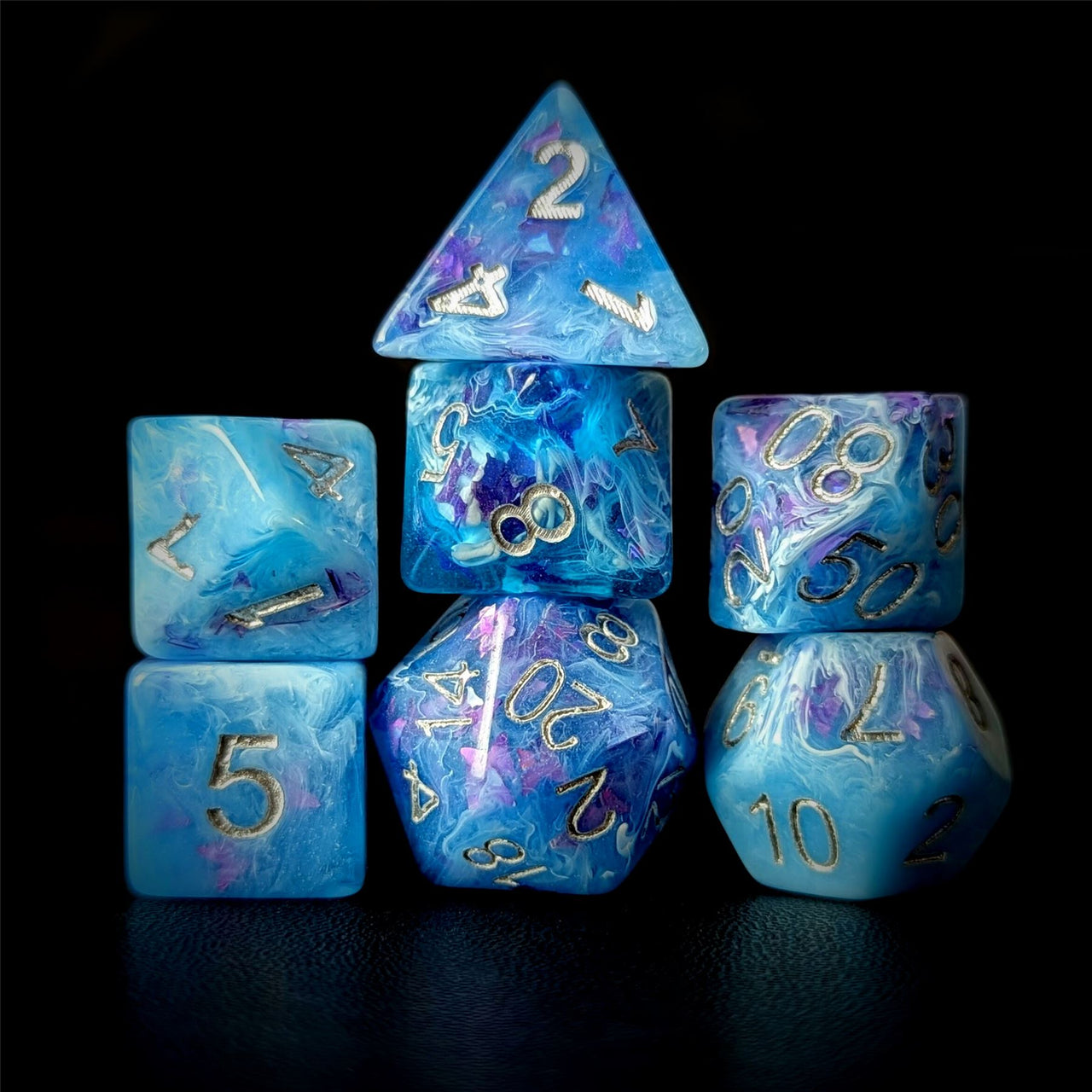 Butterfly in Blue Resin - 7pcs RPG Full Dice Set