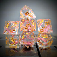 Thumbnail for 7pcs Dice Sharp Filled Liquid Gold Font Pink