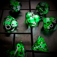 Thumbnail for Skull in Green Filled Sharp Resin - 7pcs RPG Dice Set