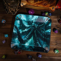 Thumbnail for Cthulu on Green PU Leather - Square Hard Dice Tray