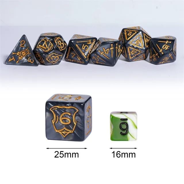 Weapons on Silk Black Acrylic - 7pcs RPG Oversized Dice Set