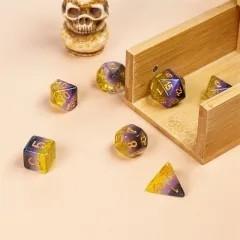 7pcs Dice Resin Layer Gold Font Non Binary Blue Purple Yellow