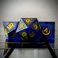 Thumbnail for Moon on Blue with Black Swirl Sharp Resin - 7pcs RPG Dice Set