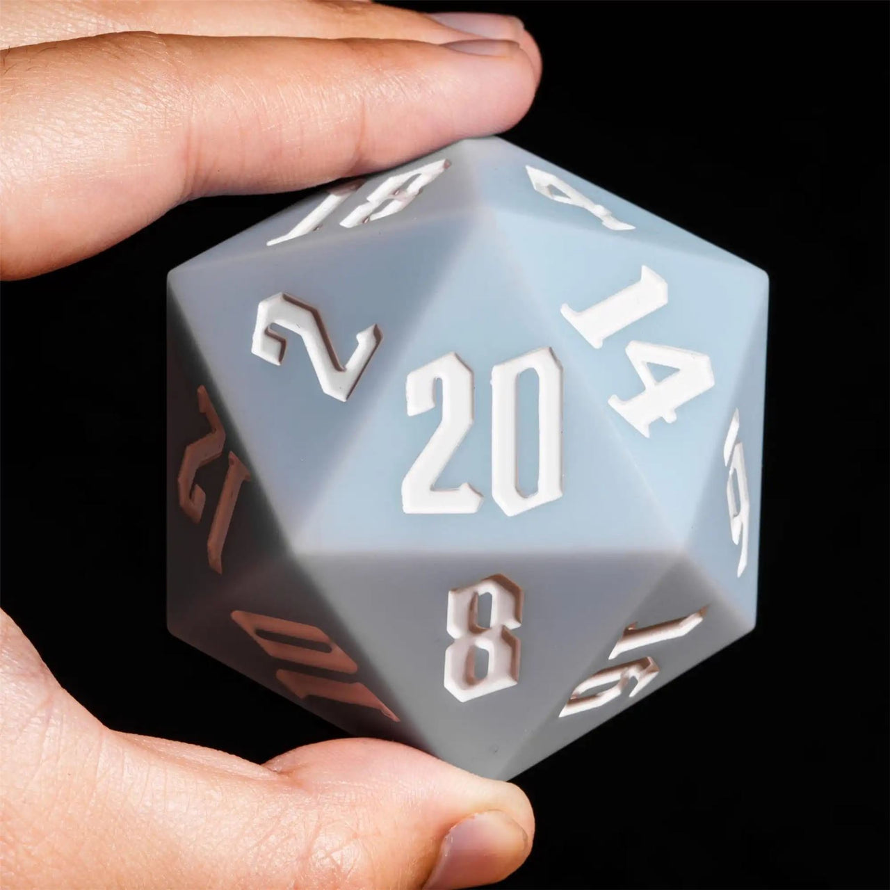 D20 55mm Dice Silicone Solid White Font Pale Blue