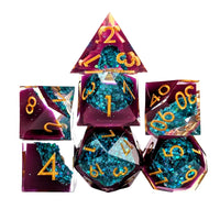 Thumbnail for 7pcs Dice Sharp Filled Gold Font Glitter Pool Purple