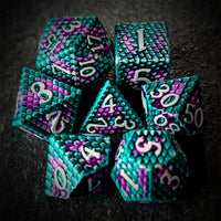 Thumbnail for Green & Purple Dragon Scale Metal - 7pcs RPG Dice Set