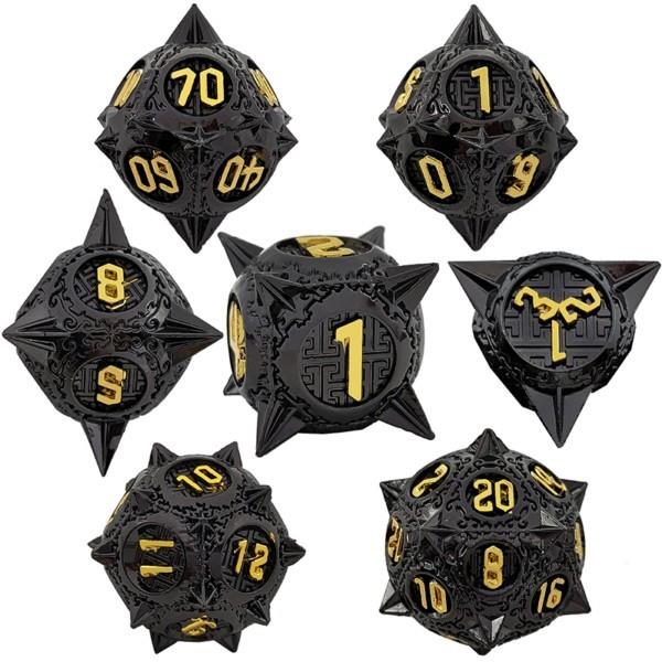 7pcs Dice Metal Spike Ball Gold Font Black