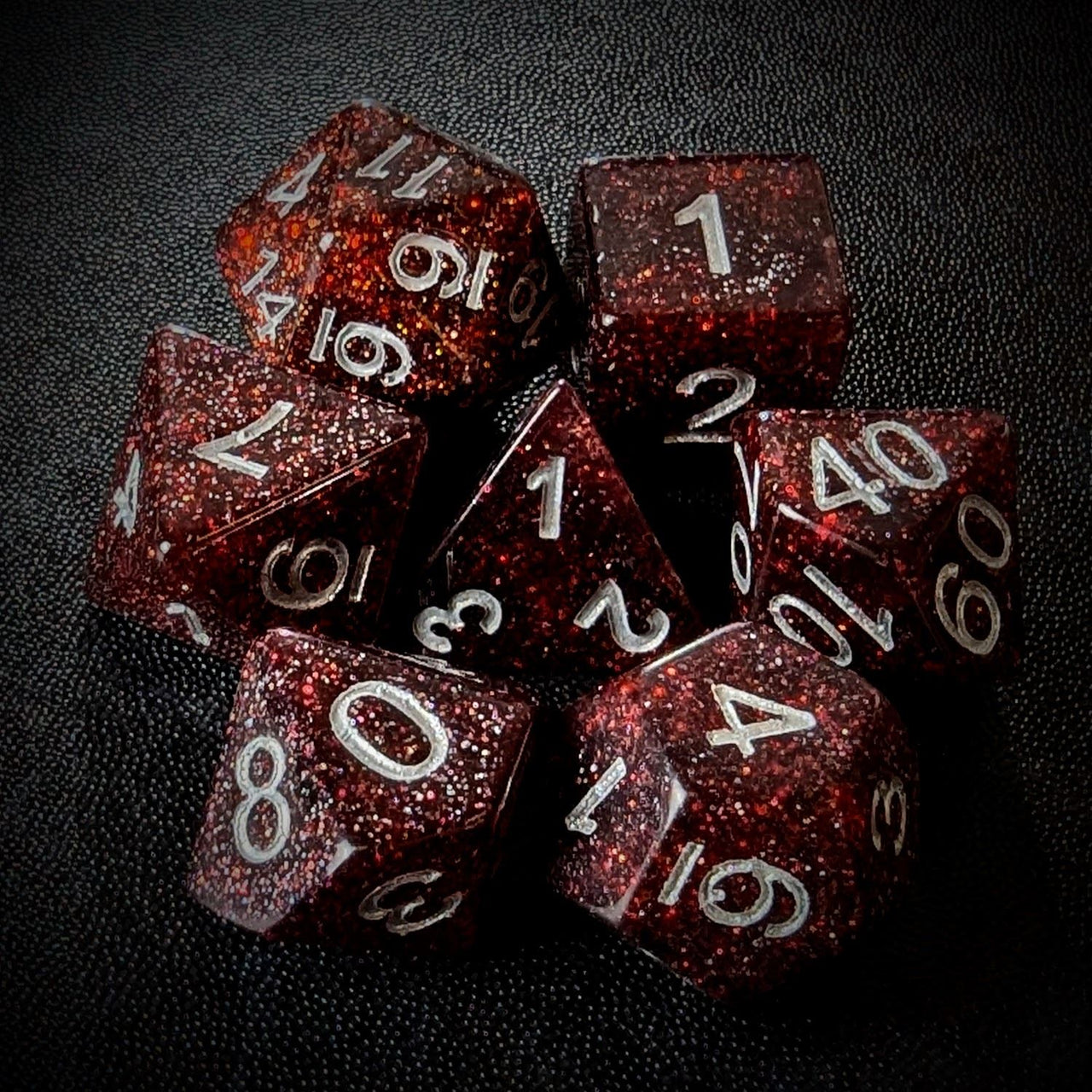 Glitter in Red & Brown Resin - 7pcs RPG Full Dice Set