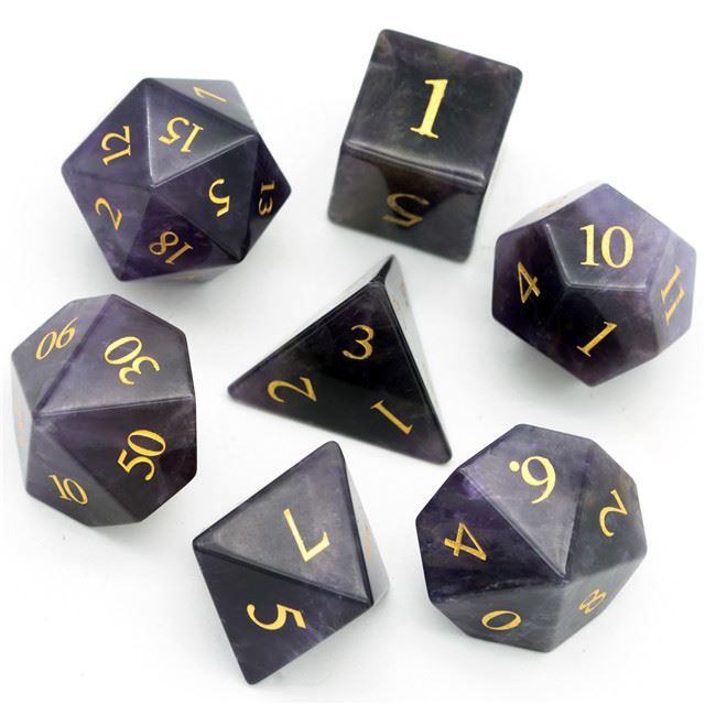 Purple Amethyst Gemstone - 7pcs RPG Dice Set