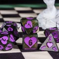 Thumbnail for 7pcs Dice Resin Pattern Hearts Purple Font Black