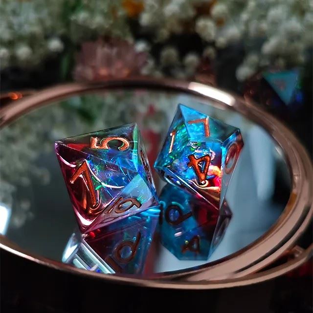 Electroplated Blue & Red with Candy Sharp Resin - 7pcs RPG Dice Set
