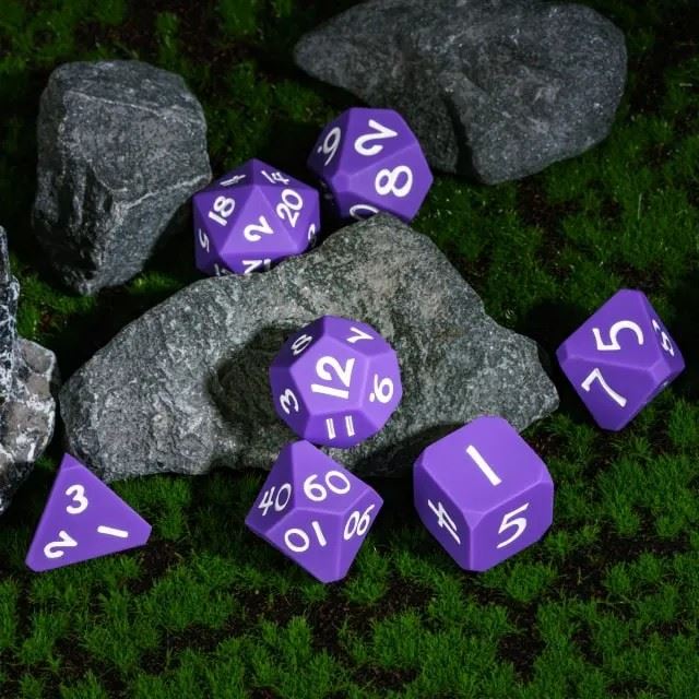 White on Solid Purple Silicone - 7pcs RPG Full Dice Set