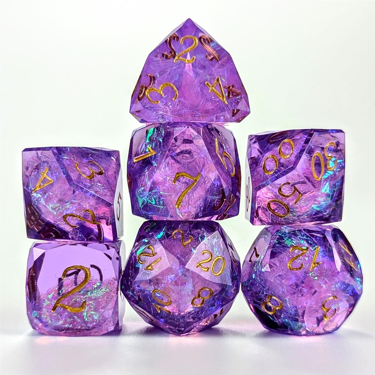 7pcs Dice Sharp Candy Facet Gold Font Purple