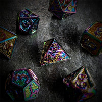 Thumbnail for Rainbow Metal with Dragon Font - 7pcs RPG Dice Set