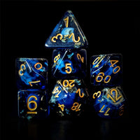 Thumbnail for Gold Foil & Skull in Royal Blue Resin - 7pcs RPG Full Dice Set