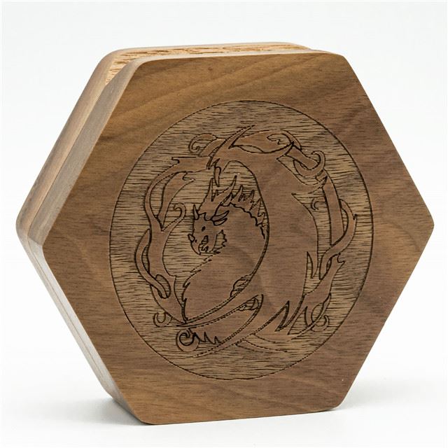 Dragon on Walnut Wood -  Hinged Dice Storage