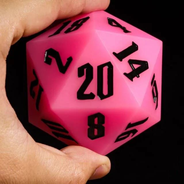 Black on Solid Pink Silicone - D20 RPG Dice
