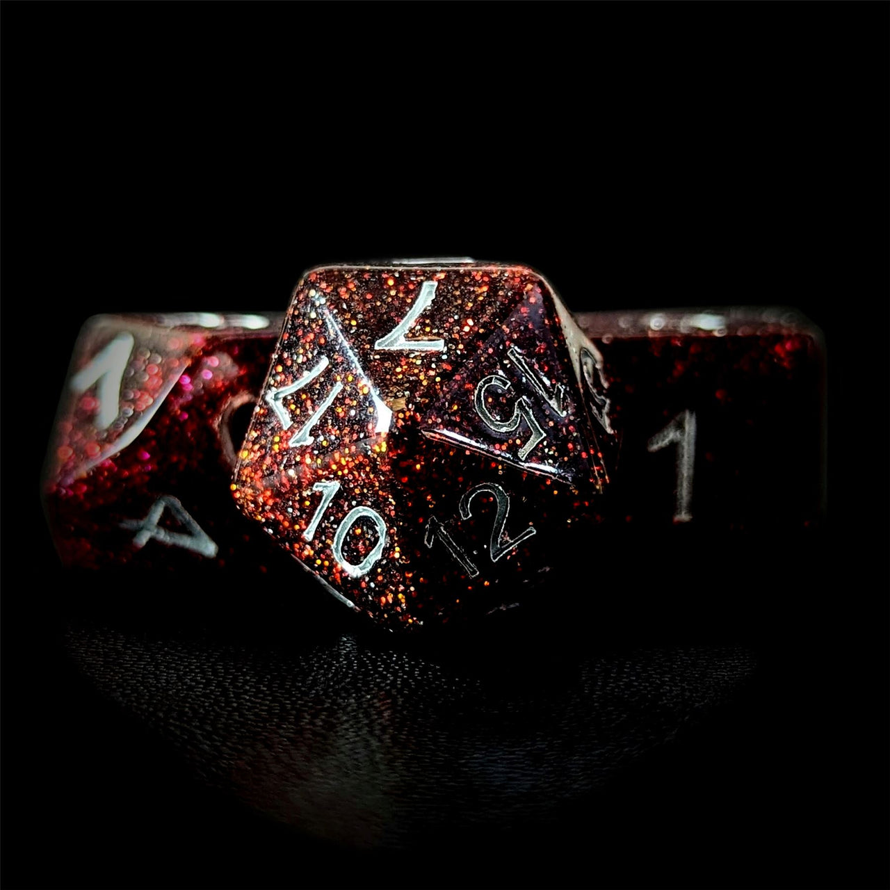 Glitter in Red & Brown Resin - 7pcs RPG Full Dice Set