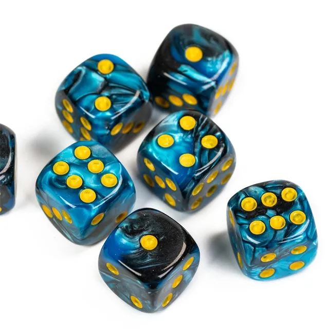 12mm Blue & Black Acrylic - 10pcs D6 RPG Dice Set