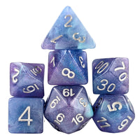 Thumbnail for Glitter in Blue & Purple with White Resin - 7pcs RPG Full Dice Set