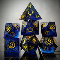 Thumbnail for Moon on Blue with Black Swirl Sharp Resin - 7pcs RPG Dice Set