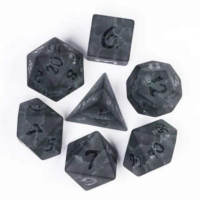 Cracked & Frosted Grey Glass - 7pcs RPG Dice Set