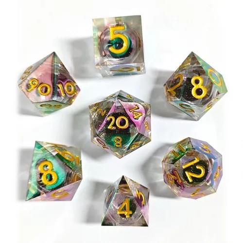 7pcs Dice Sharp Filled Liquid Gold Font Oil Clear