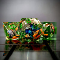 Thumbnail for 7pcs Dice Sharp Filled Liquid Glow Butterfly Green Font Blue Green