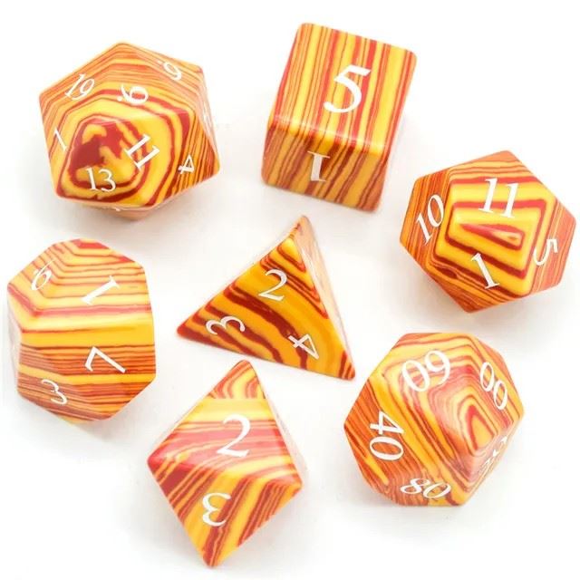 Layered Orange and Yellow Turquise Gemstone - 7pcs RPG Dice Set