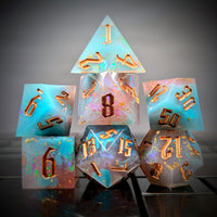 Thumbnail for Candy in Blue & Pink with Copper Foil Sharp Resin - 7pcs RPG Dice Set