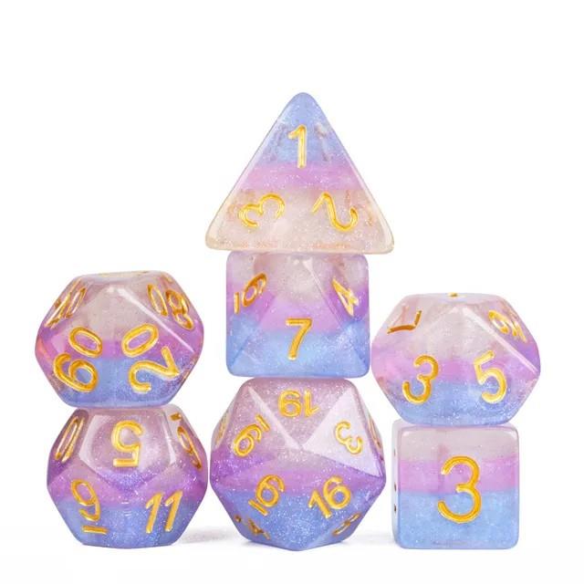 7pcs Dice Resin Layer Gold Font Bigender White Purple Blue