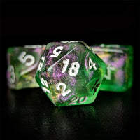 Thumbnail for Glitter in Pink & Green in Clear Acrylic - 7pcs RPG Full Dice Set Close