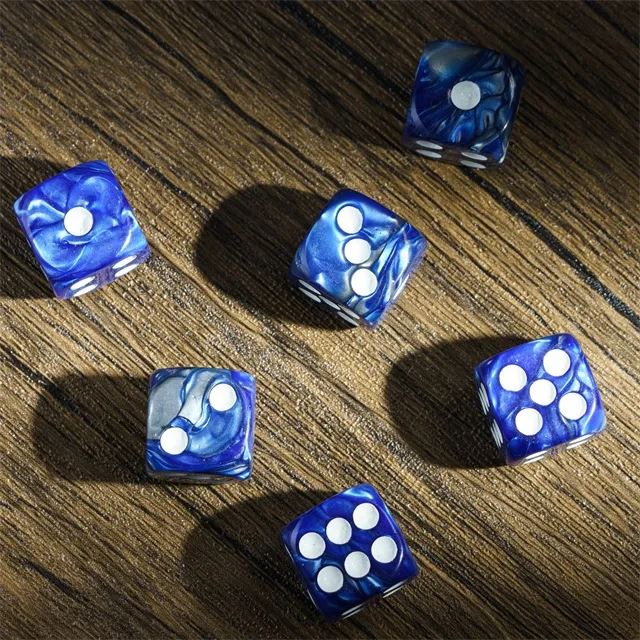 16mm Blue & Black Acrylic  - 6pcs D6 RPG Dice Set