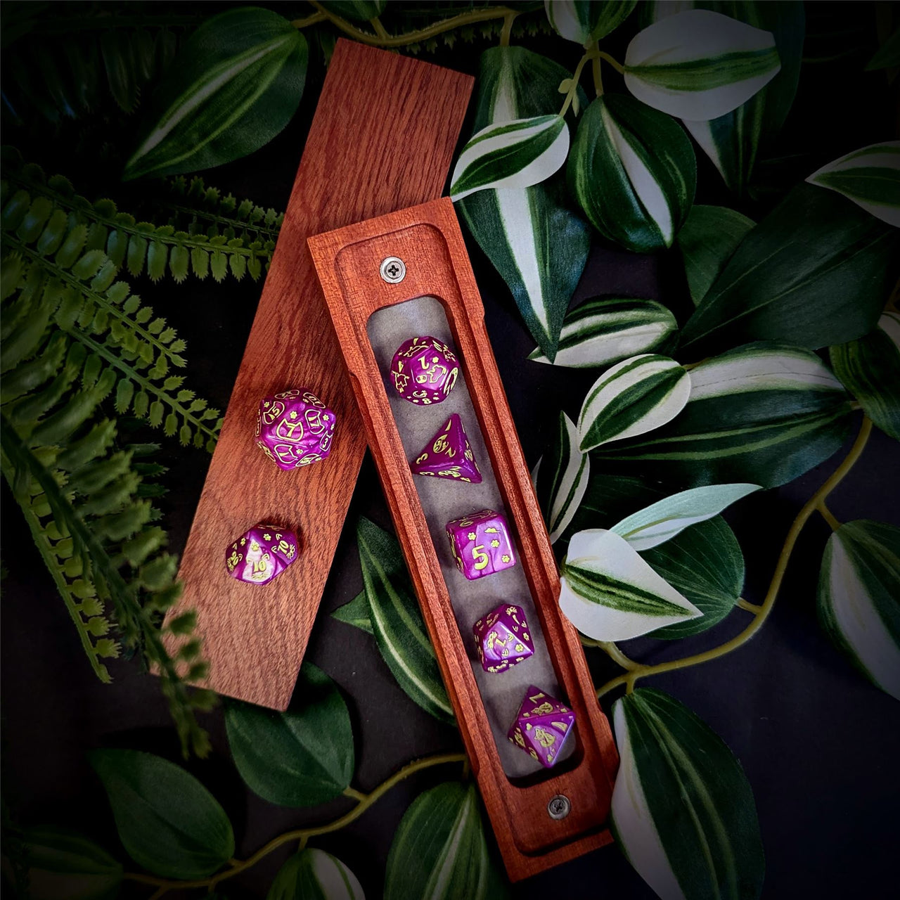 Yellow Cats on Pink Acrylic - 7pcs RPG Full Dice Set