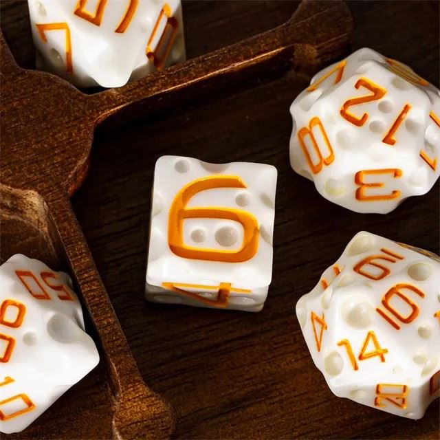 White Cheese Resin -  7pcs RPG Dice Set