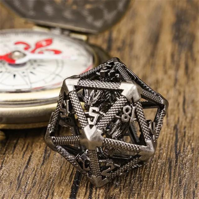 Dragon in Washed Nickel Metal - Hollow D20 RPG Dice