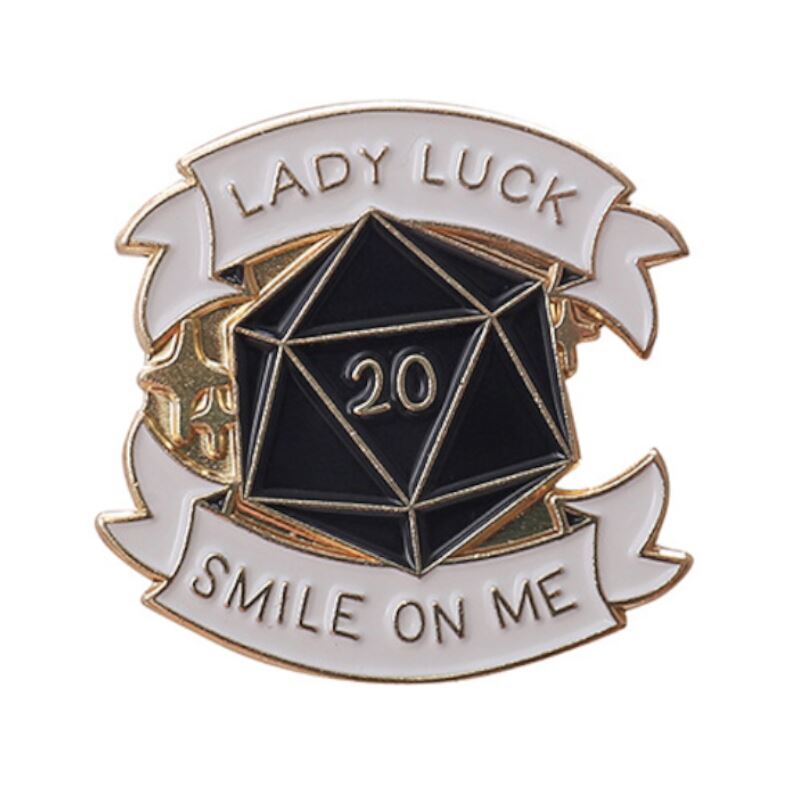 Gold & Black D20 Lady Luck Pin - Novelty