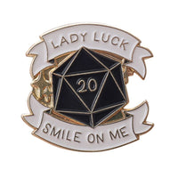 Thumbnail for Gold & Black D20 Lady Luck Pin - Novelty