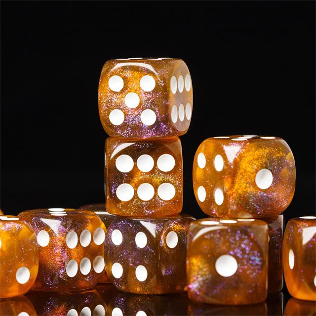 16mm Brown & Yellow Acrylic with Glitter - 6pcs D6 RPG Dice Set