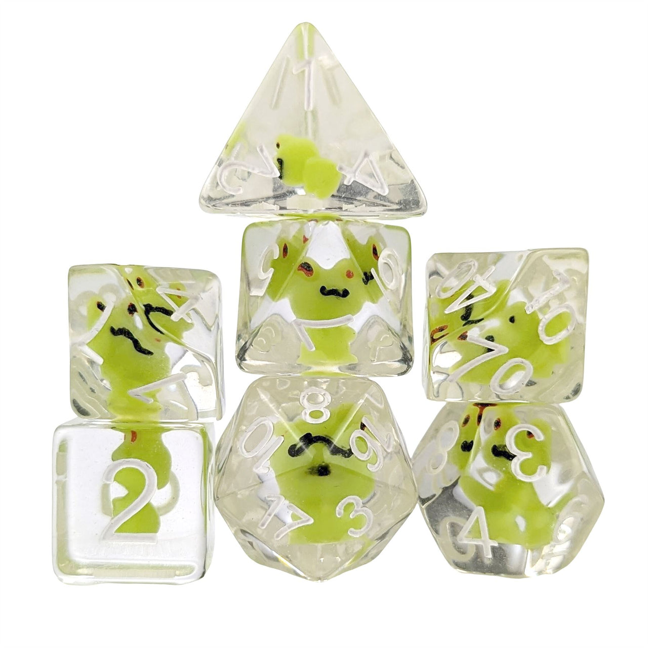 Green Frog in Clear Resin - 7pcs RPG Full Dice Set