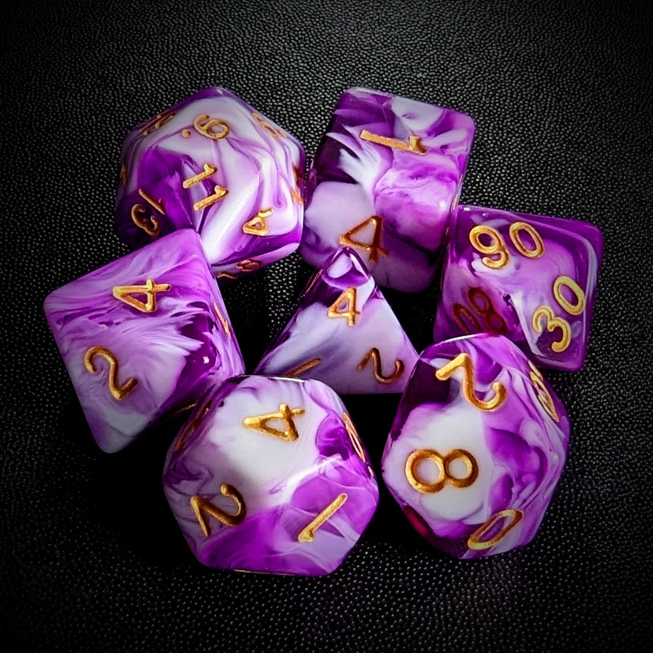 Blend of Purple & White Acrylic - 7pcs RPG Full Dice Set Top