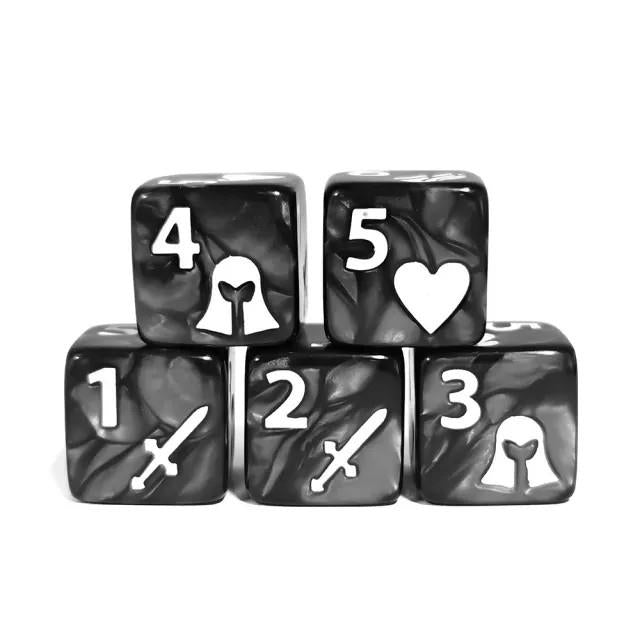 6pcs D6 16mm Dice Acrylic White Font Knight Black