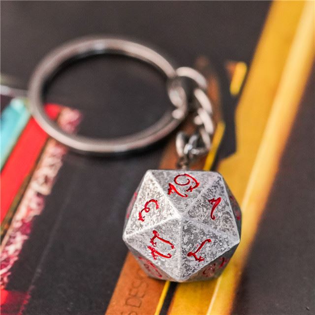 Worn Silver Metal - D20 Keyring