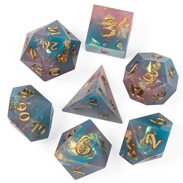 Candy in Blue & Pink with Copper Foil Sharp Resin - 7pcs RPG Dice Set