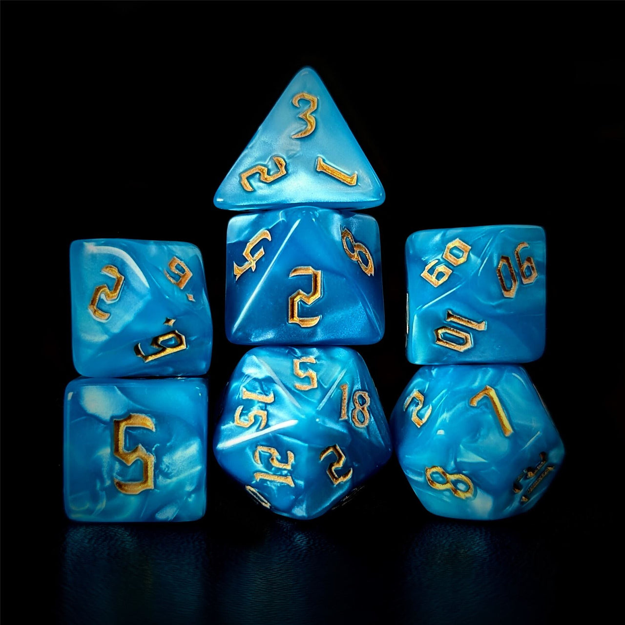 Blue Silk Acrylic - 7pcs RPG Full Dice Set Dark Stack