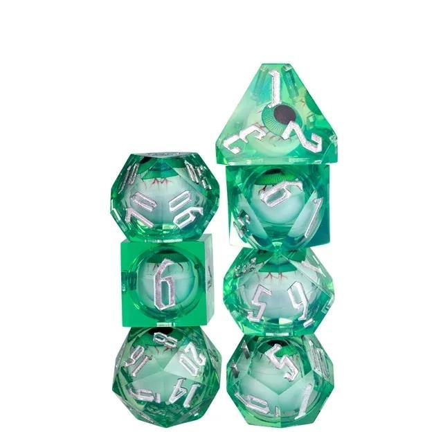 Eye Ball in Green Filled Sharp Resin - 7pcs RPG Dice Set